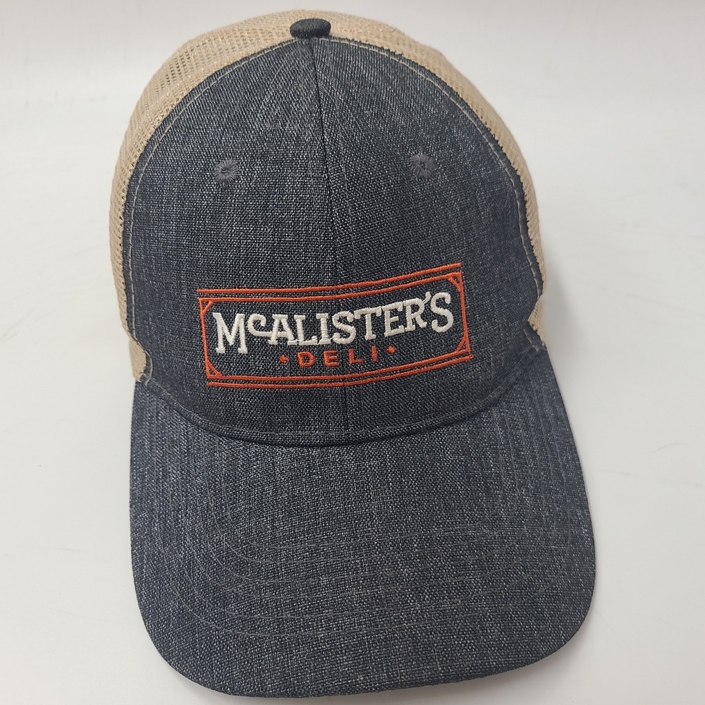 McAlisters Deli Hat Trucker Adjustable Mesh Employee Uniform Crew Gray Beige Men